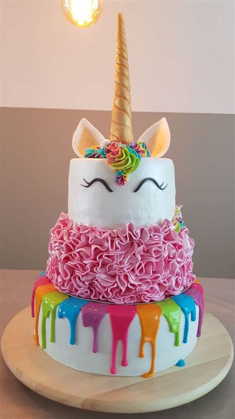 Unicorn Birthday Cake Rainbow Drip Pink Ruffle Unicorn Cake Cool