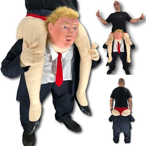 Rubber Johnnies Tm Adult Donald Trump Ride On Me Costume Carry Back Funny Mascot Fancy Dress