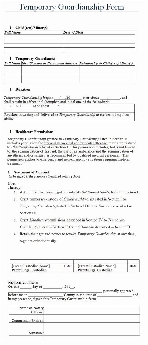 Free Temporary Guardianship Form Template Luxury Temporary Guardianship