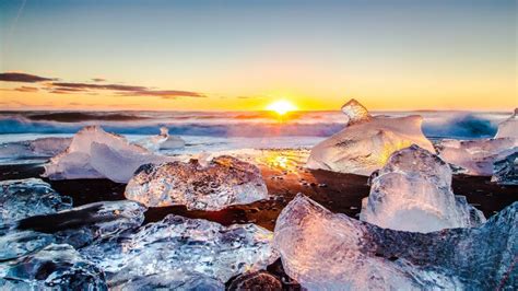 Beautiful 4k Sea Ice Beach Landscape Sunset