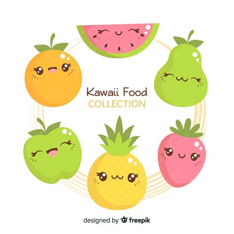 Mão Desenhada Coleção De Frutas Kawaii Vetor Grátis