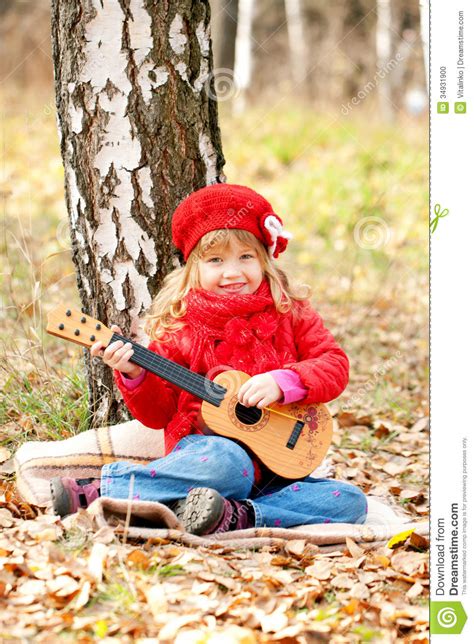Lovely Little Girl Playing Guitar Stock Photo Image Of