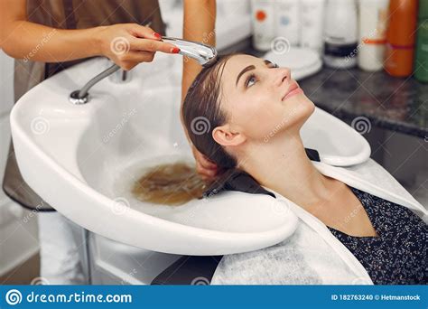 Woman Washing Head In A Hairsalon Stock Photo Image Of Beauty