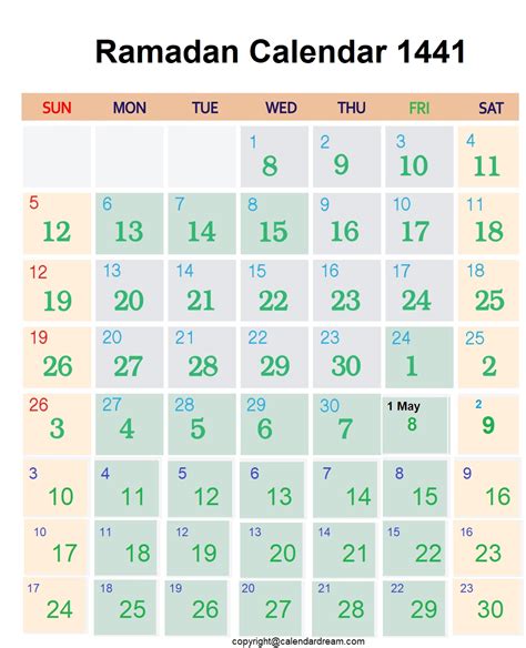 Printable 2020 Ramadan Calendar With Prayer Times Ramzan 1441