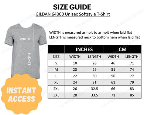 Gildan Size Chart For All Sizes Gildan Unisex Etsy