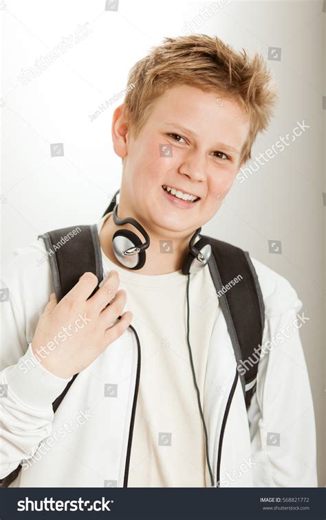 Teenage Boy Outside Classroom Backpack Headphones Stock Photo 568821772