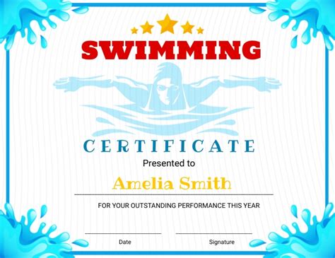 Copy Of Editable Swimming Award Certificate Postermywall