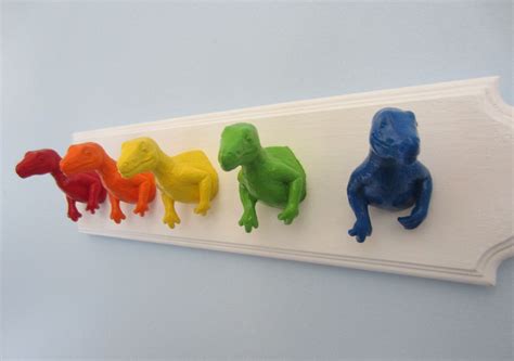 Upcycled Toy Wall Peg Rack With Rainbow Dinosaur Clothes Hooks Crafts