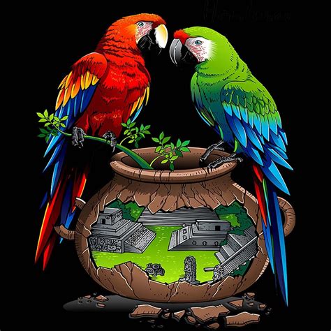 Honduras Copan Maya Loros Png File Vintage Retro Art Parrot Etsy