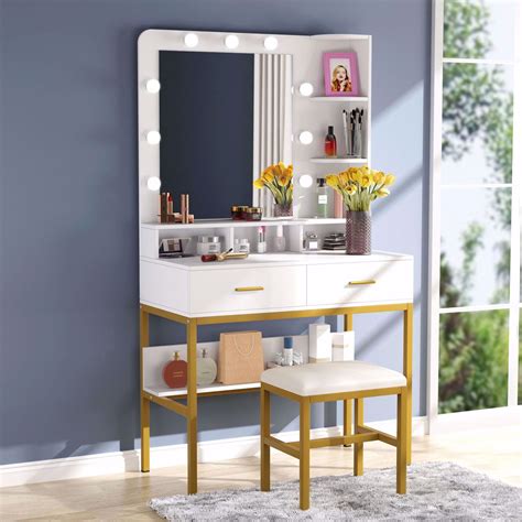 Tribesigns Vanity Table Set With Lighted Mirror And Stool Makeup Vanity Dressing Table With 9