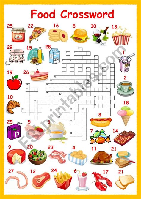 Food Crossword Esl Worksheet By Solnechnaya