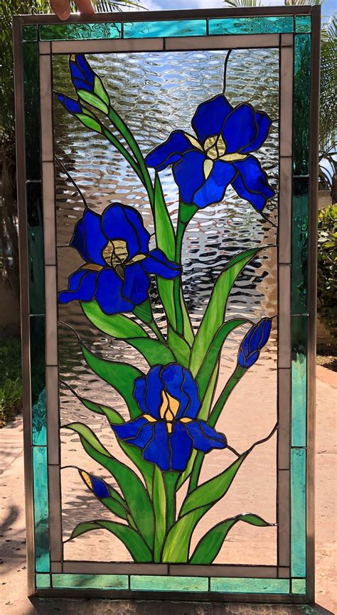 Blue Iris Stained Glass Panel Br