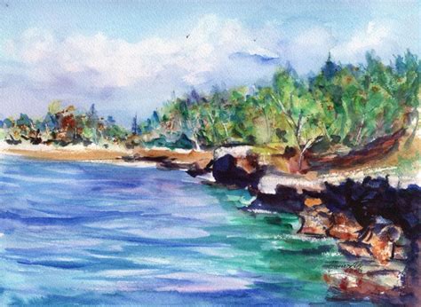 Mahaulepu Heritage Trail Original Watercolor Beach Painting Etsy
