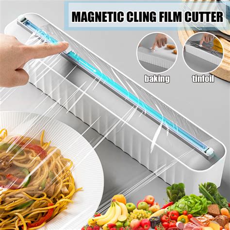 Magnetic Food Wrap Dispenser With Cutter Waterproof Refillable Cling