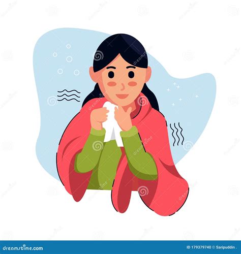 Women Character Shivering In The Cold Sickness Concept Stock Vector