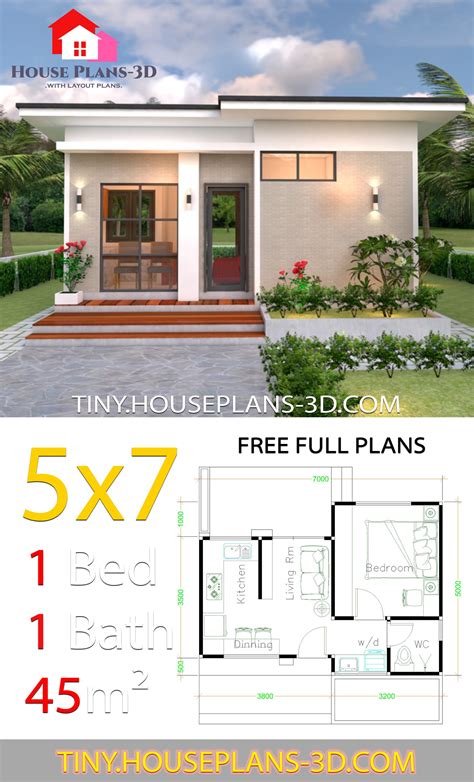 Small House Design Plans 5x7 With One Bedroom Shed Roof Tiny House Plans