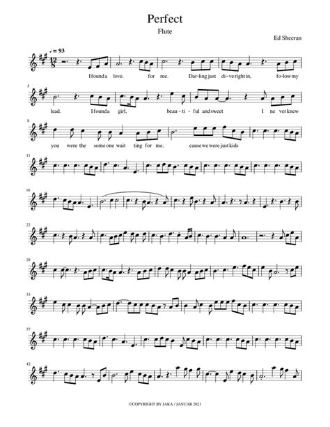 Perfect Ed Sheeran Flute Sheet Music For Flute Solo