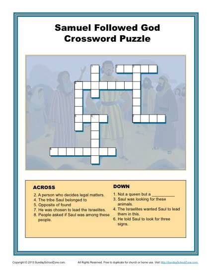 samuel  god crossword puzzle childrens bible activities