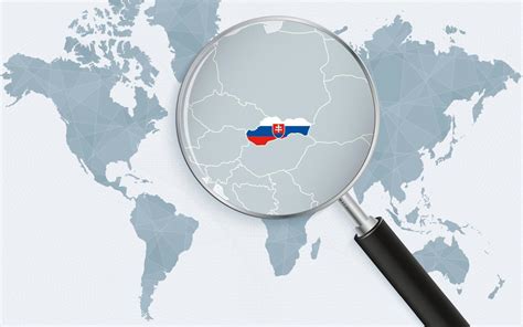mapa múndi com uma lupa apontando para a eslováquia mapa da eslováquia com a bandeira no loop