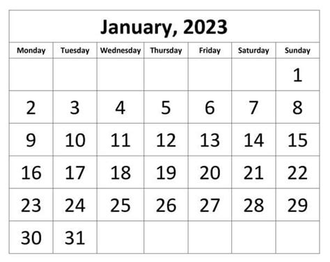 January 2023 Calendar Printable Images Free Printable Calendar 2023