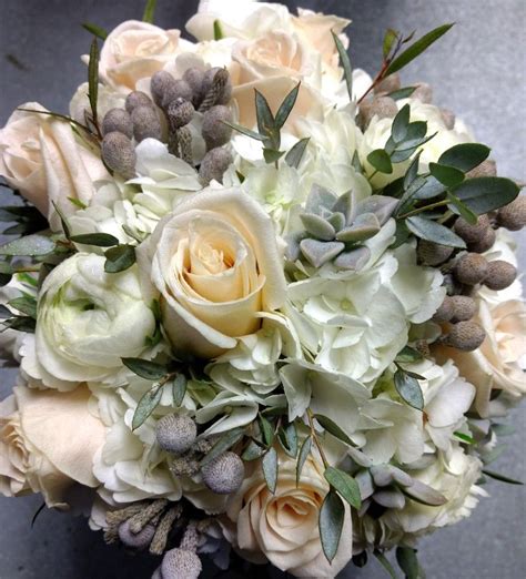Ivory White Cream And Dusty Grey Wedding Bouquet Cream Bouquets