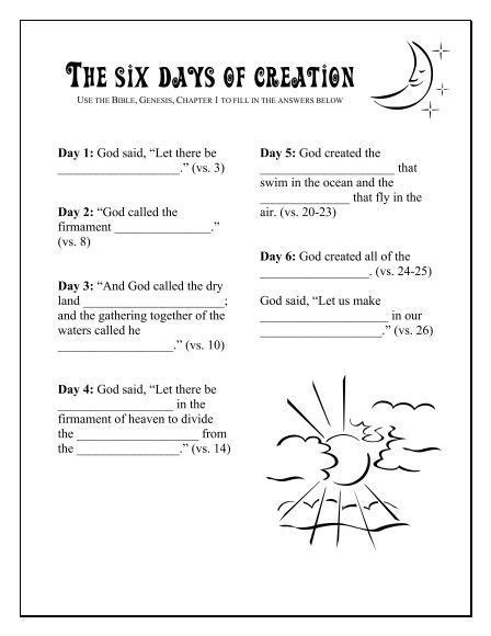 Free Worksheet On The Creation From Creation
