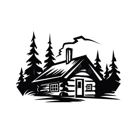 Simple Cabin Silhouette Nostalgic Nature Lodge In Clean Black And