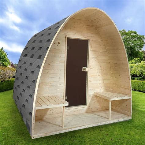 8 Person Outdoor Pine Wood Barrel Steam Sauna Pod With Bitumen Shingle