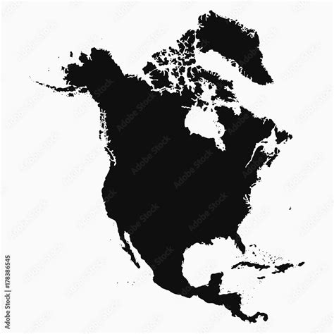 North America Map Isolated Monochrome Shape Vector Illustration