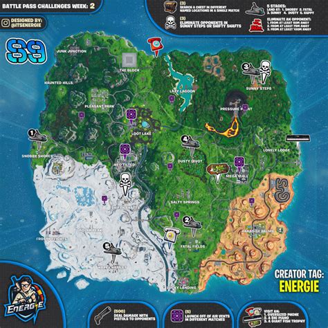 Fortnite Season 9 Week 2 Cheat Sheet Week 2 Challenges Map Gameguidehq