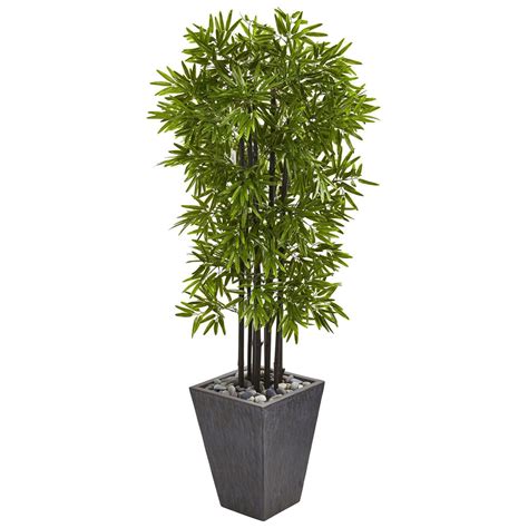61 Bamboo Artificial Tree With Black Trunks In Slate Planter Uv