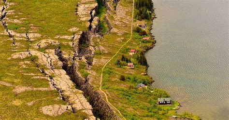 Aerial Pictures Show North American And European Tectonic Plates In Iceland Pulling Apart