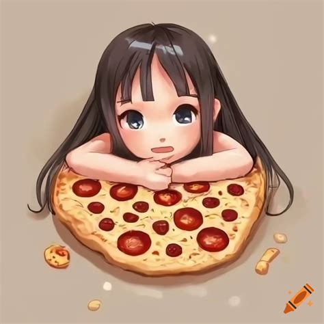 Adorable Chibi Girl Laying On A Pizza Bed On Craiyon