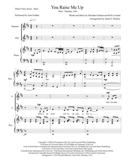 You Raise Me Up Arr James F Rickley Sheet Music Josh Groban And The