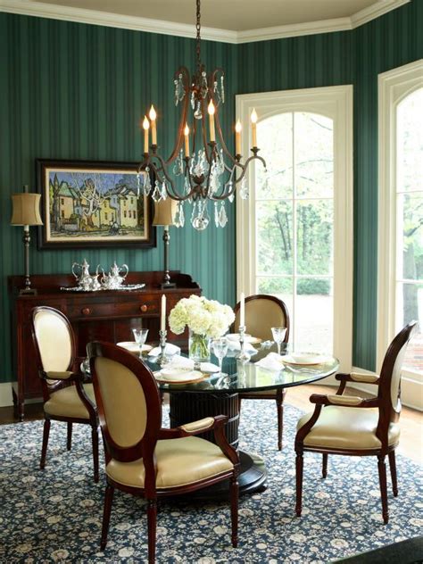 Best match ending newest most bids. Emerald Green Dining Room With Striped Wallpaper | HGTV