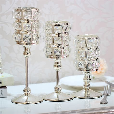 Home Decorative Crystal Candlestick Luxury Crystal Silver Wedding Decor Candle Holder Handmade