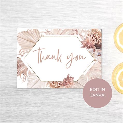 Pampas Grass Baby Shower Thank You Card Editable Boho Thank Etsy