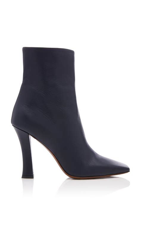 Buy Ladies Navy Leather Ankle Boots In Stock