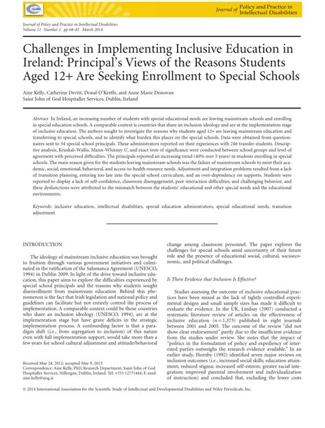 Pdf Challenges In Implementing Inclusive Education In Ireland