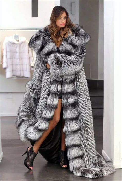 Bnwt New Long Floor Length Real Luxury Silver Fox Fur Leather Coat Hood