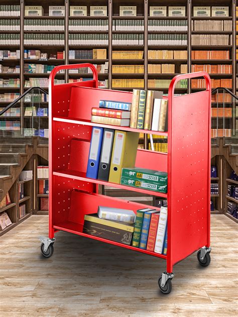 Book Cart Library Cart 200lb With Double Sided W Shaped Sloped Shelves