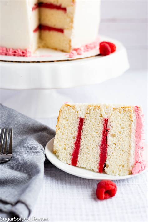 White Almond Cake With Raspberry Filling And Buttercream Frosting