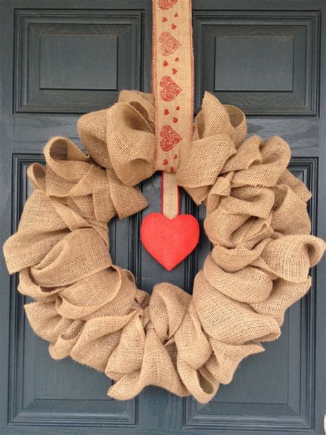 Items Similar To Valentines Day Burlap Wreath With Burlap Heart Adornment And Heart Burlap