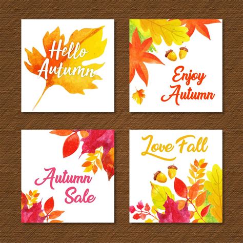 Beautiful Watercolor Autumn Cards Collection 670185 Vector Art At Vecteezy
