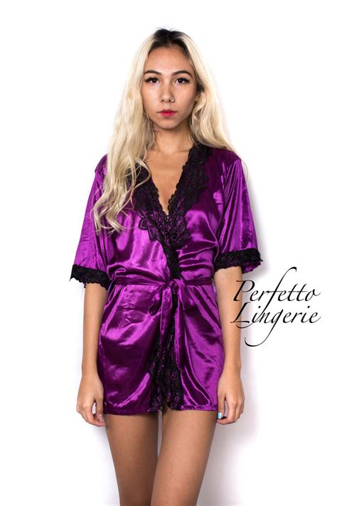 Purple Satin Robe Perfetto Lingerie