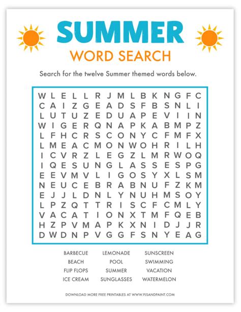 Summer Word Search Free Printable