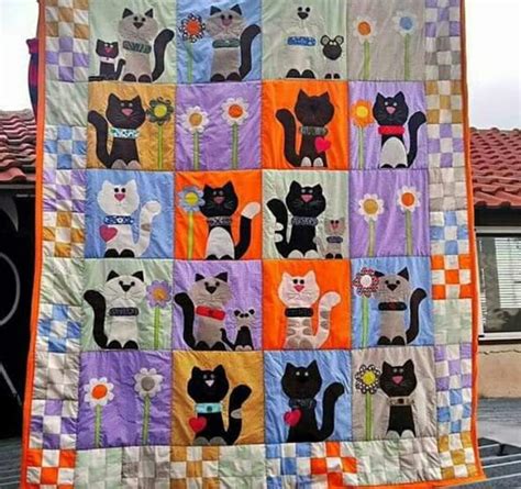 Quilt With Cats Patcwork Quilt Handmade Quilt With Applique Etsy