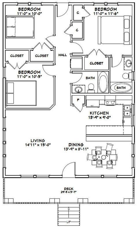30x40 House 3 Bedroom 2 Bath 1200 Sq Ft Pdf Floor Etsy House Floor