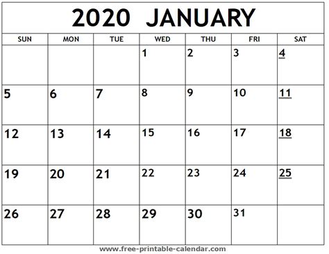 Free Downloadable Calendar Month By Month 2020 Calendar Template