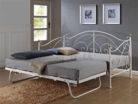 Birlea Milano 3ft Single Cream Metal Day Bed Frame With Trundle By Birlea